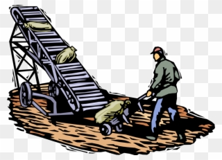 Vector Illustration Of Farm Worker With Wheelbarrow Clipart