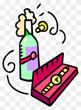 Vector Illustration Of Bottle Of Champagne With Retirement Clipart